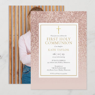 Invitation Photo de première communion solennelle avec paille