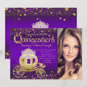 Invitation Photo de Princesse Violet et Or Quinceanera