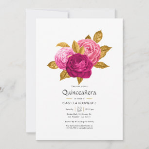 Invitation photo de Quinceañera florale rose chaud
