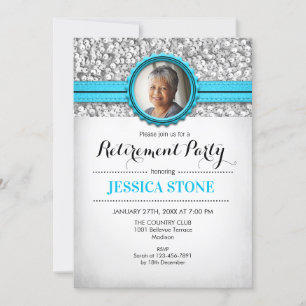 Invitation Photo de retraite - Bleu Turquoise Bleu Argent Bla