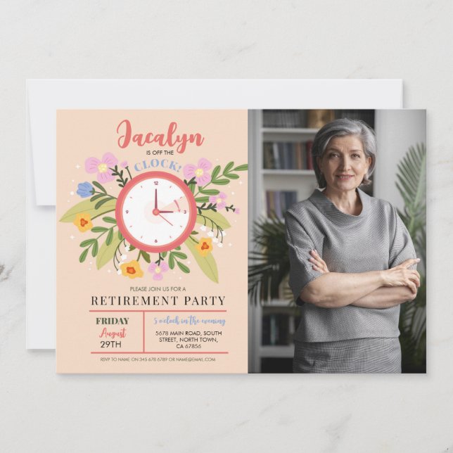 Invitation Photo de retraite féminine hors du temps floral Fu (Devant)