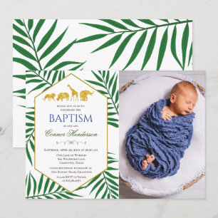 Invitation photo de safari jungle baptême feuille