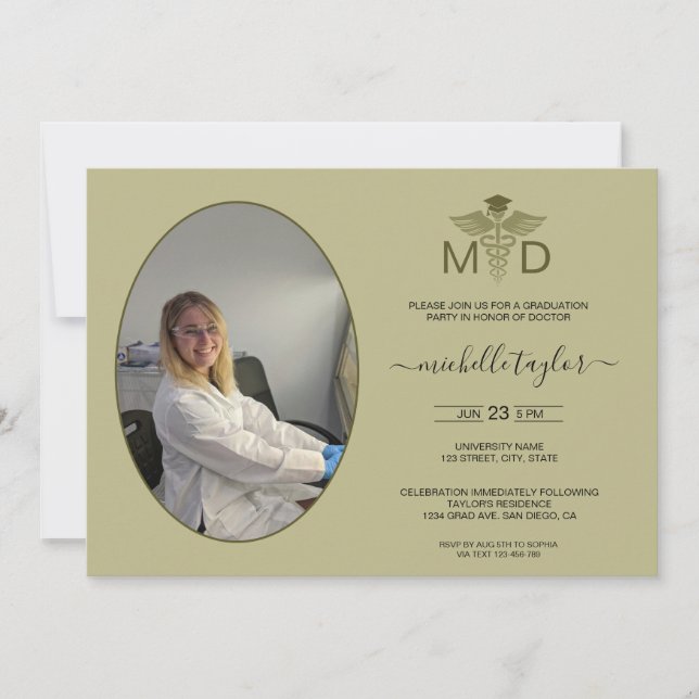 Invitation Photo de Sage moderne MD Docteur en médecine Diplô (Devant)