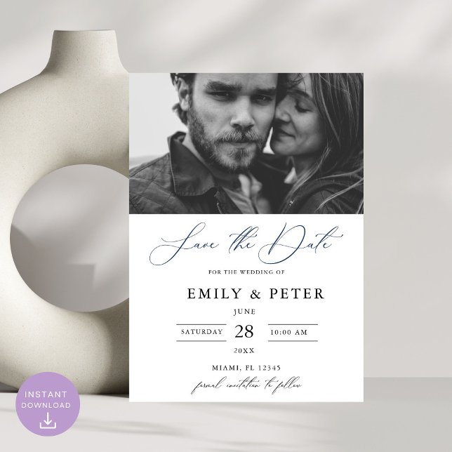 Invitation Photo de sauvegarde de script noir et blanc modern (Créateur téléchargé)