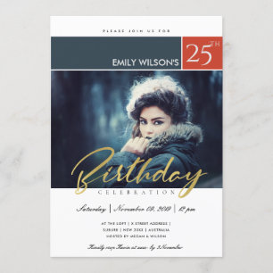 INVITATION PHOTO DE SCRIPT BRUSH MODERNE À TOUT ÂGE ANNIVERSA