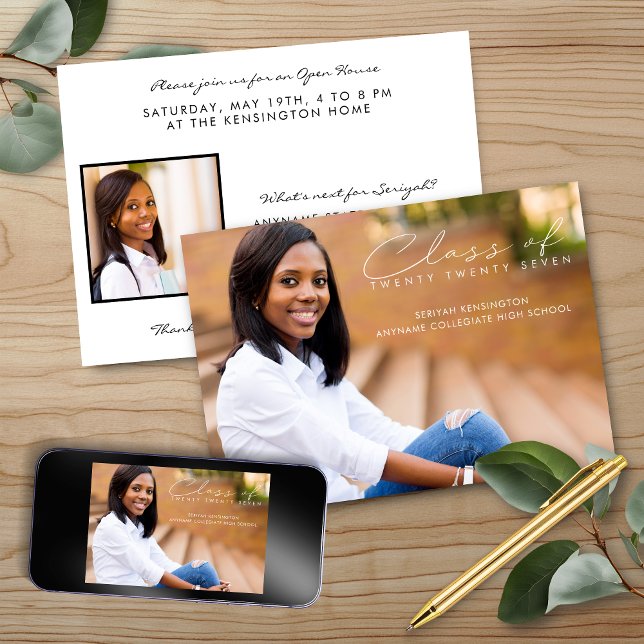 Invitation Photo de script de remise de diplômes élégant mode (Modern Elegant Graduation Script Photo Invitations with Digital Download)