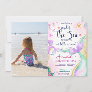 Invitation Photo de sirène Aquarelle Anniversaire sous la mer