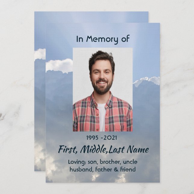 Invitation Photo de souvenir Prière Ciel Céleste (Devant / Derrière)