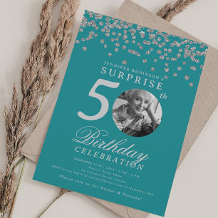 Invitation Photo de SURPRISE 50 Anniversaire Argent Confettis