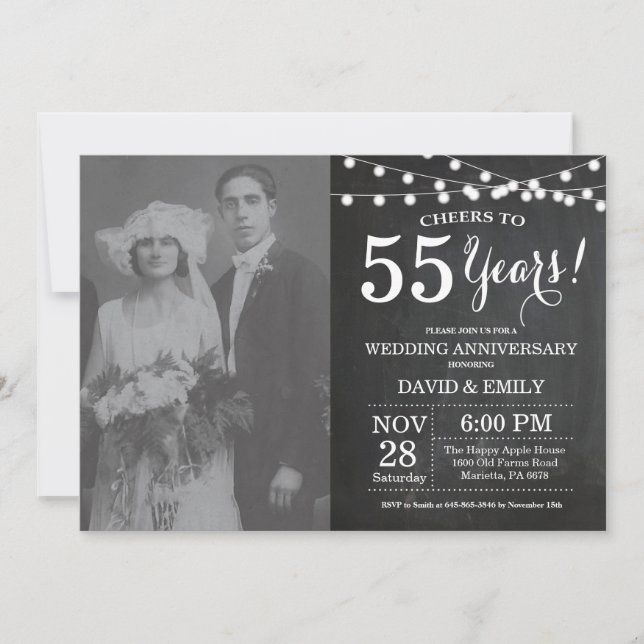 Invitation Photo de tableau noir pour 55e anniversaire de mar (Devant)