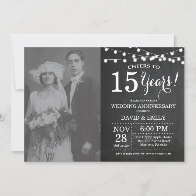 Invitation Photo de tableau noir pour les 15 ans de mariage (Devant)