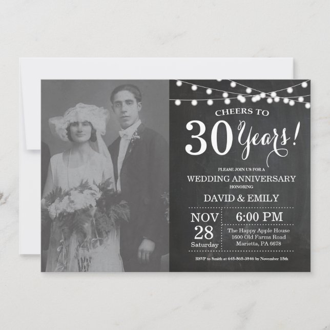 Invitation Photo de tableau noir pour les 30 ans de mariage (Devant)