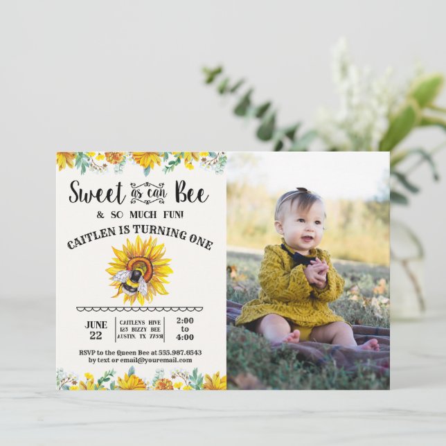 Invitation Photo de tournesol doux comme un abeille (Debout devant)