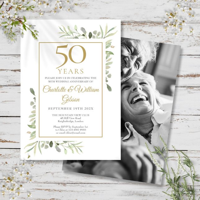 Invitation Photo de verdure pour n'importe quel anniversaire  (Any Year Wedding Anniversary Greenery Photo Invitation)
