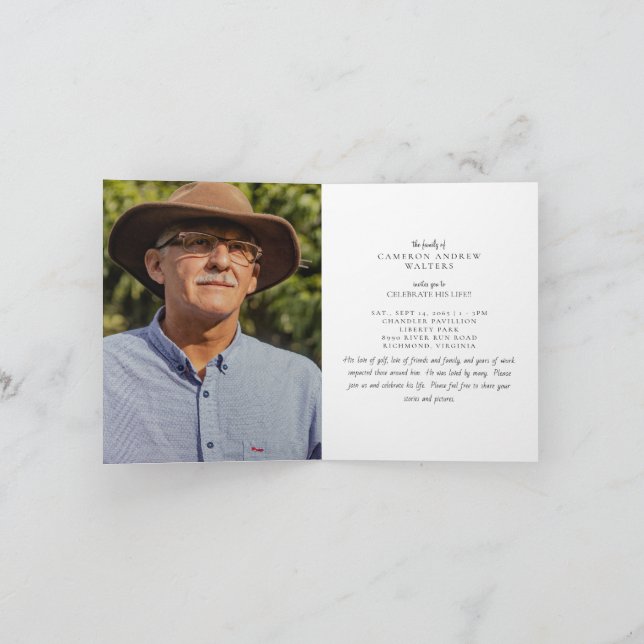 Invitation Photo décédé Célébration de la vie pliée (Intérieur)