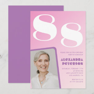 Invitation Photo dégradé rose violet 88e anniversaire