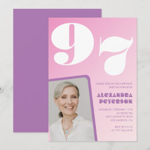Invitation Photo dégradé rose violet 97e anniversaire