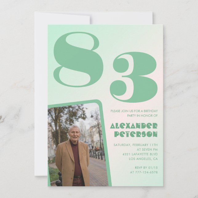 Invitation Photo Dégradé Vert 83e anniversaire  (Devant)