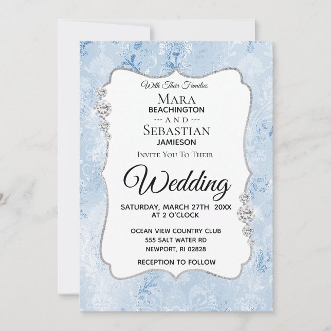 Invitation *~* Photo Demask - RSVP - QR Mariage diamant (Devant)