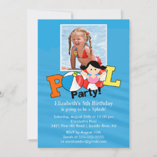 Invitation PHOTO D'ÉTÉ DE LA FÊTE DE PISCINE Anniversaire Inv