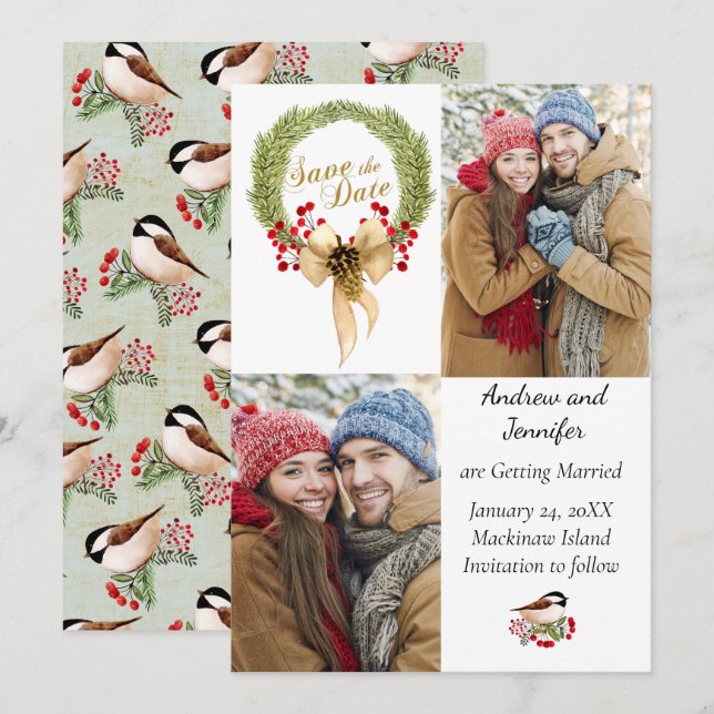 Invitation Photo d'hiver de Noël Sauvez la date (Devant / Derrière)