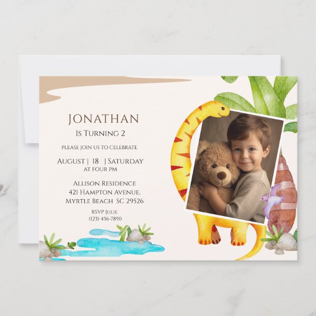 Invitation Photo Dinosaur Thème Anniversaire de la Jungle (Devant)