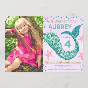 Invitation Photo d'parties scintillant turquoise mauve rose d