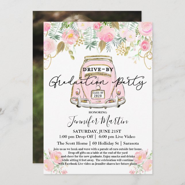 Invitation PHOTO - Drive By Graduation Party Virtual (Devant / Derrière)