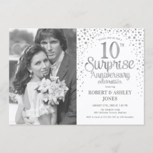 Invitation Photo du 10e anniversaire de surprise - Argent bla