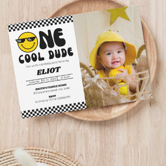 Invitation Photo du 1er anniversaire d'un heureux Cool Dude B