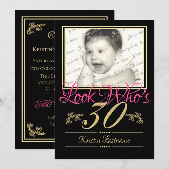 Invitation Photo du 30e anniversaire (Devant / Derrière)