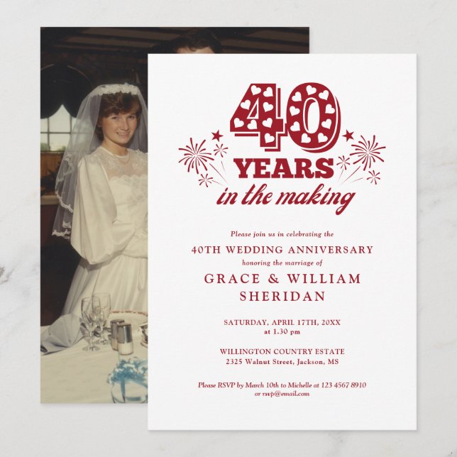 Invitation Photo du 40e anniversaire du Mariage (Devant / Derrière)
