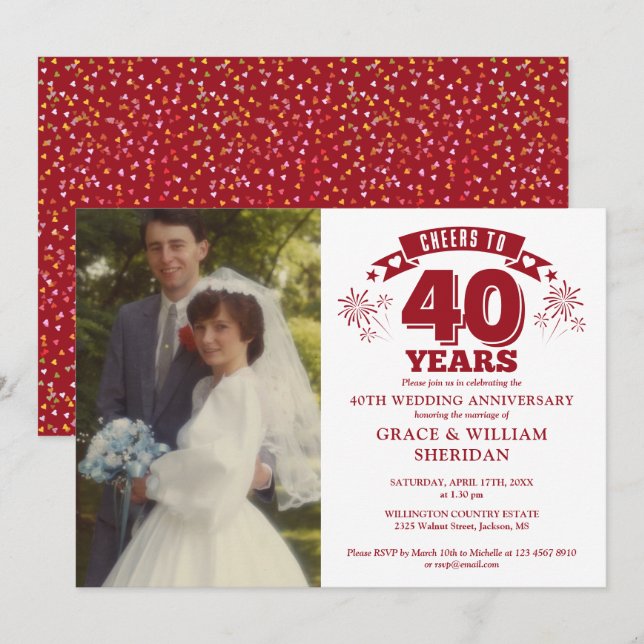 Invitation Photo du 40e anniversaire du Mariage de Ruby (Devant / Derrière)