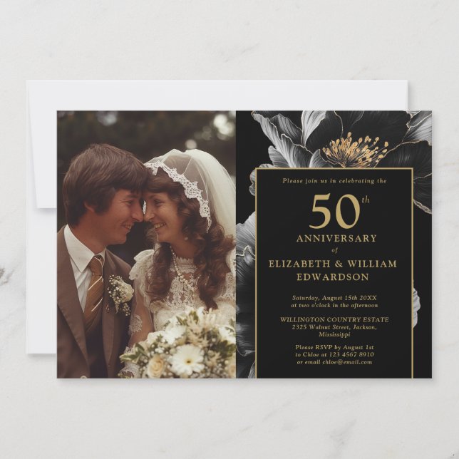 Invitation Photo du 50e anniversaire de Black And Gold (Devant)