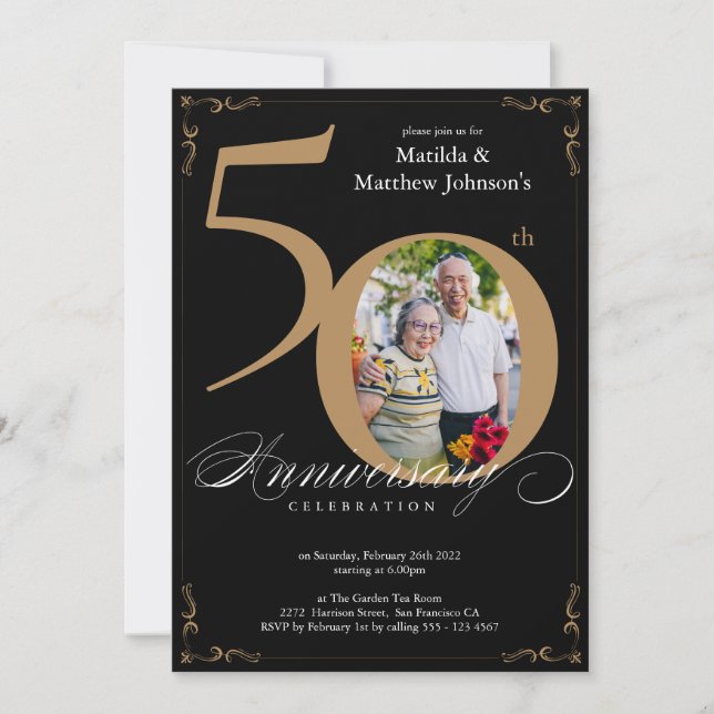 Invitation Photo du 50e anniversaire de la calligraphie en or (Devant)