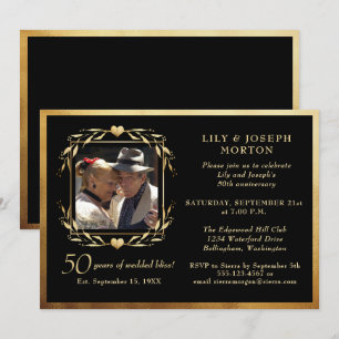 Invitation Photo du 50e anniversaire de mariage en noir et or