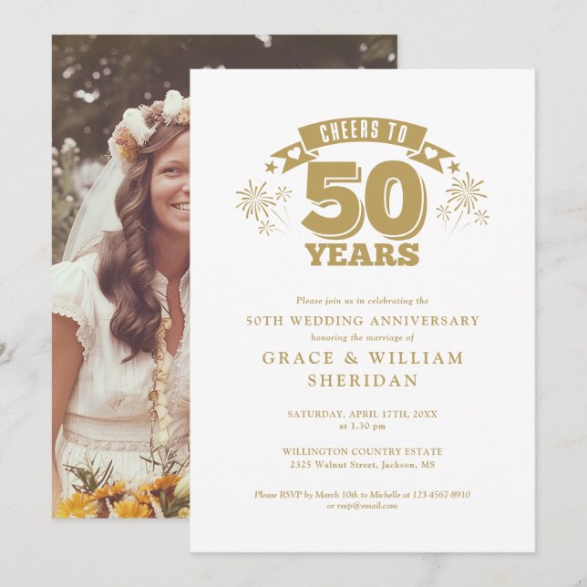 Invitation Photo du 50e anniversaire du Mariage (Devant / Derrière)