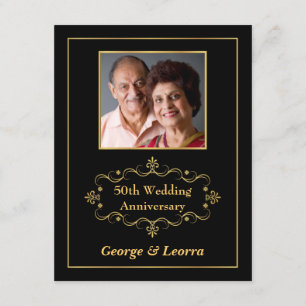 Invitation Photo du 50e anniversaire - Noir et or vintage