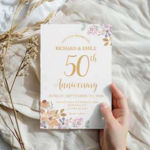 Invitation Photo du 50e Mariage Aquarelle Flower