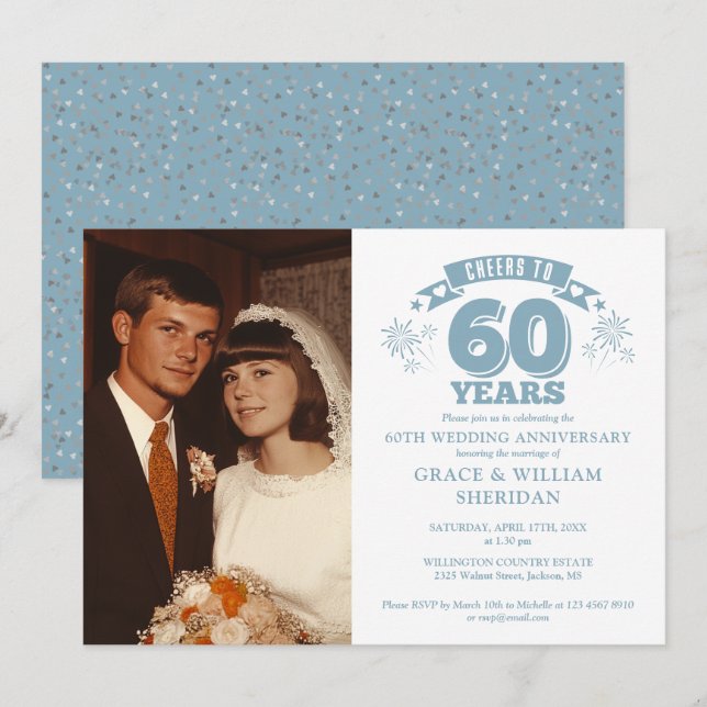 Invitation Photo du 60e anniversaire du Mariage (Devant / Derrière)