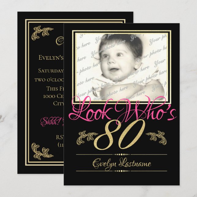 Invitation Photo du 80e anniversaire (Devant / Derrière)