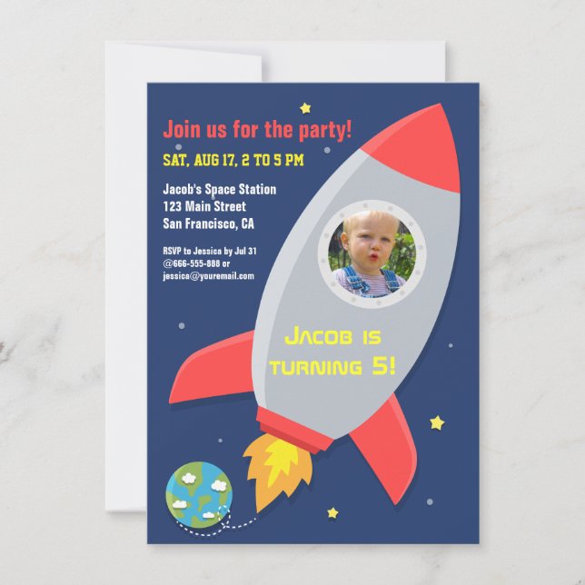 Invitation Photo du Anniversaire de enfant du Rocket Space Pa (Devant)