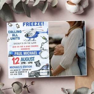 Invitation Photo du Baby shower des garçons de police
