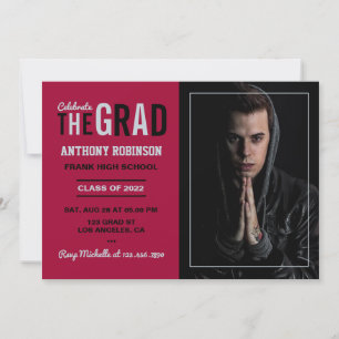 Invitation Photo du Cardinal, Black and Silver Graduation Par