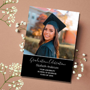 Invitation Photo du diplôme Black White College Graduation