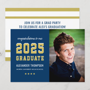 Invitation Photo du Graduate Navy Gold Graduation Party 2024