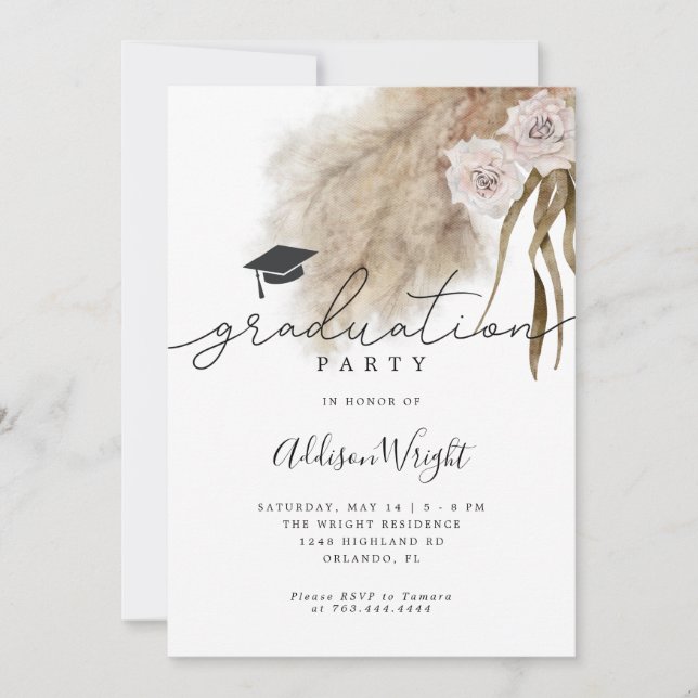 Invitation Photo du groupe Boho Pampas Grass Graduation Party (Devant)