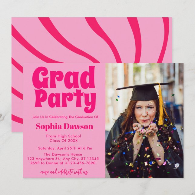 Invitation Photo du les années 70 Retro Graduation Party (Devant / Derrière)