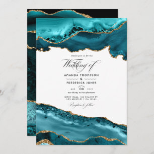Invitation Photo du Mariage d'âge turquoise et or