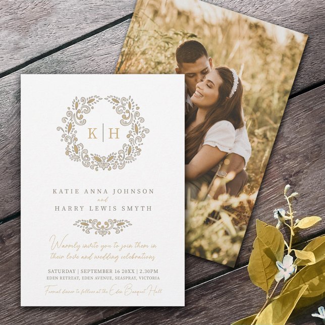 Invitation Photo du mariage de la couronne stylisée Harvest (Créateur téléchargé)